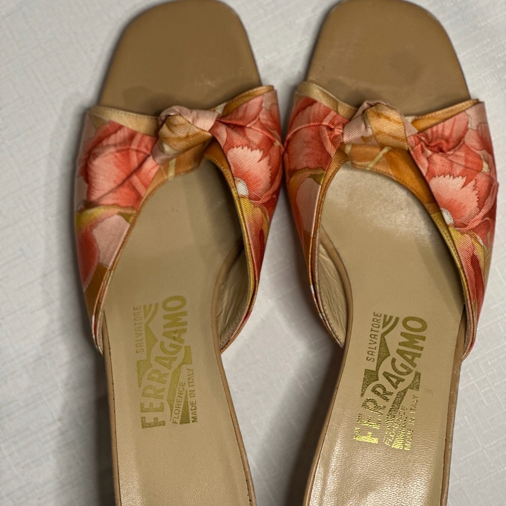 Salvatore Ferragamo Women's Satin Floral Sandals - Pink and Orange